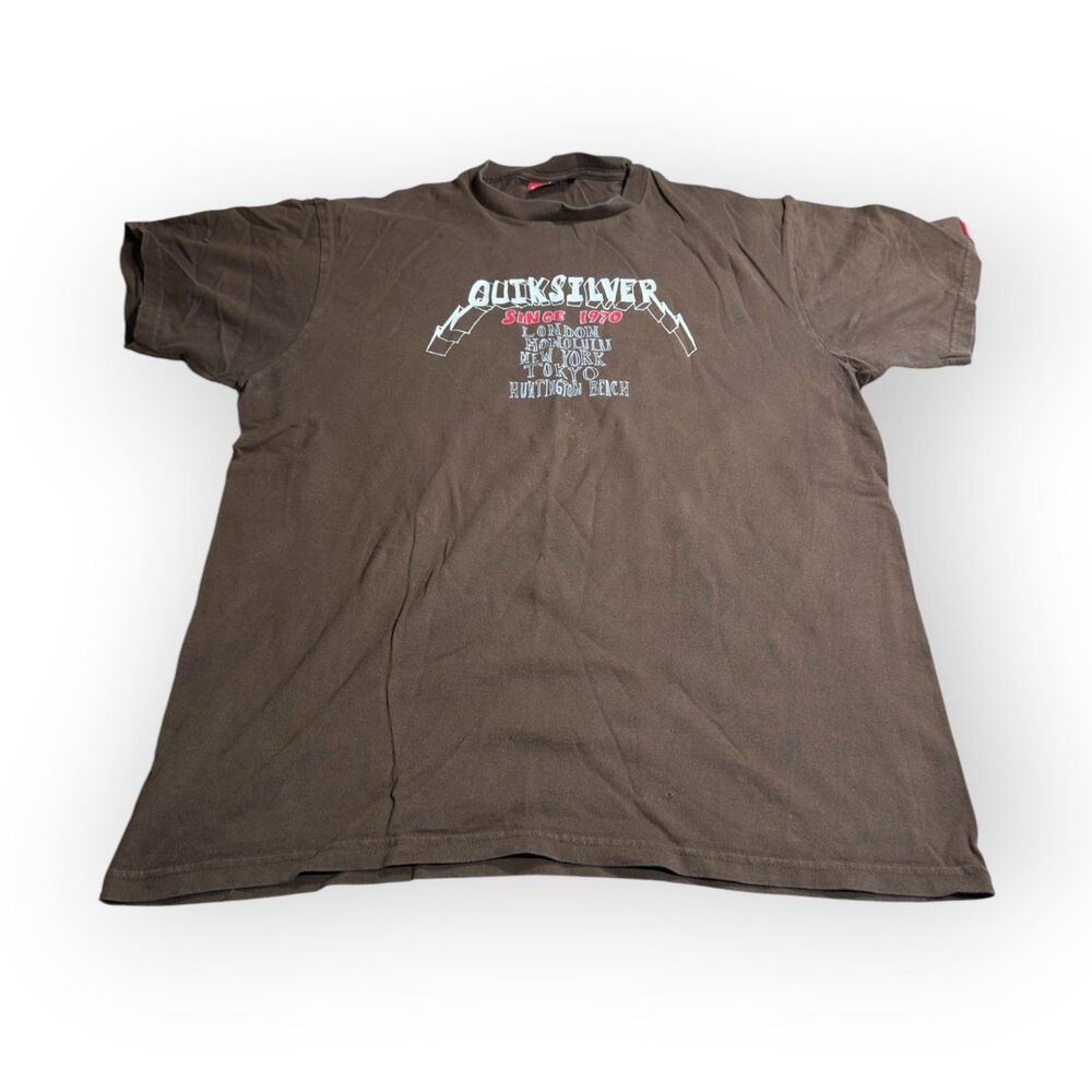 Quiksilver Rock T-Shirt Size Large Brown Shirt 100% Cotton Skater Y2K VTG Rare